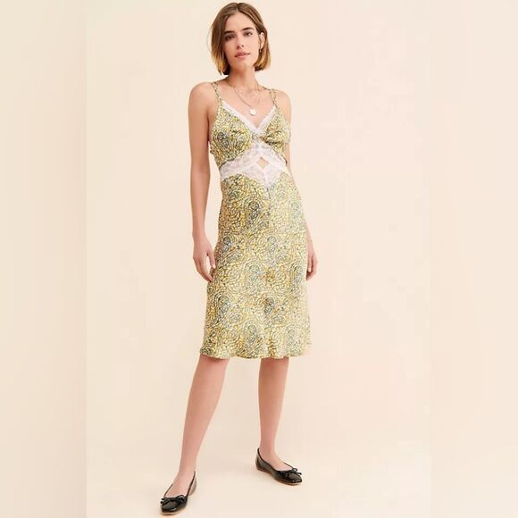 Anthropologie Paisley Lace Open Back Midi Slip Dress - Women's L Boho Elegance - Picture 3 of 11